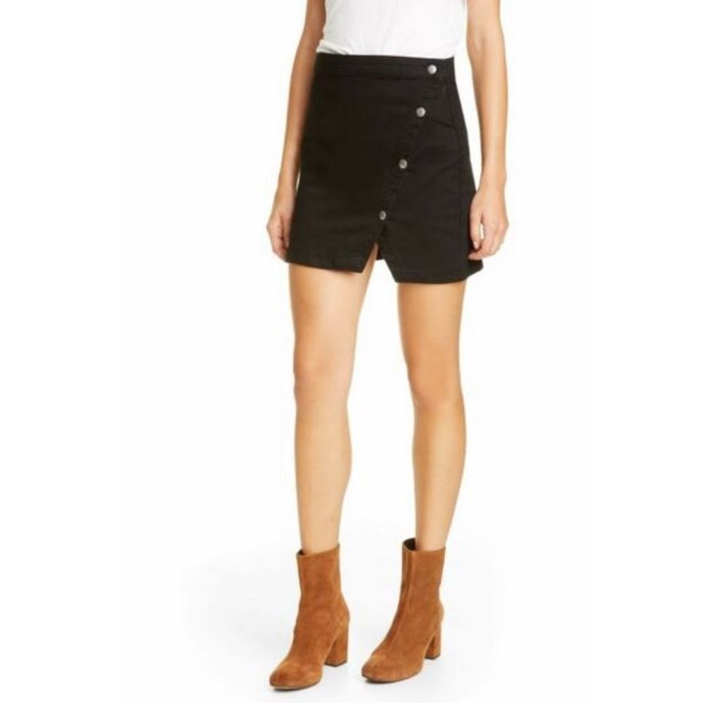Free People Notched Denim Mini Black 4